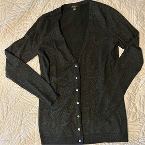 Ann Taylor Black Sparkly V-Neck Button-Down Cardigan Sweater